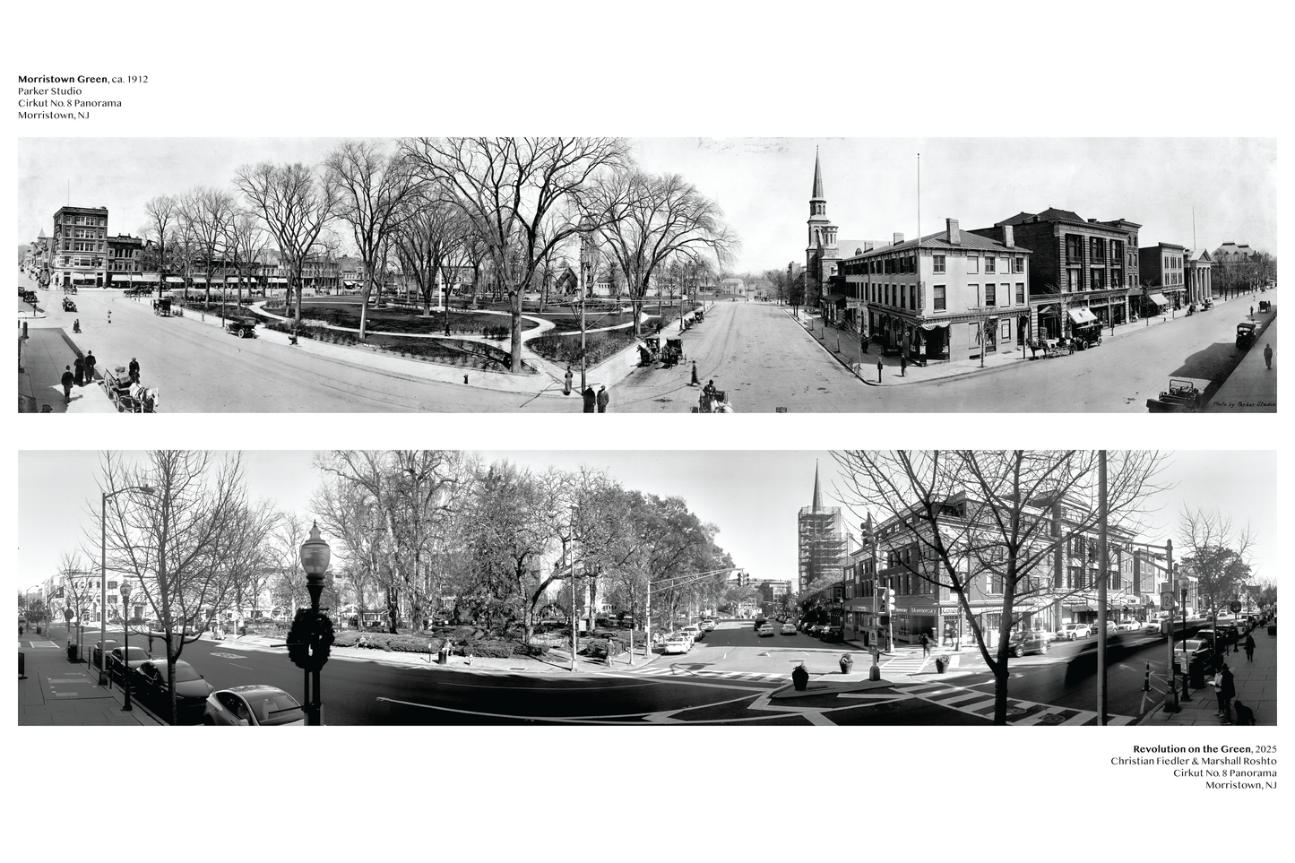 "Revolution on the Green" - Panoramic image of the Morristown NJ - ca.1910 Original with Modern Reproduction