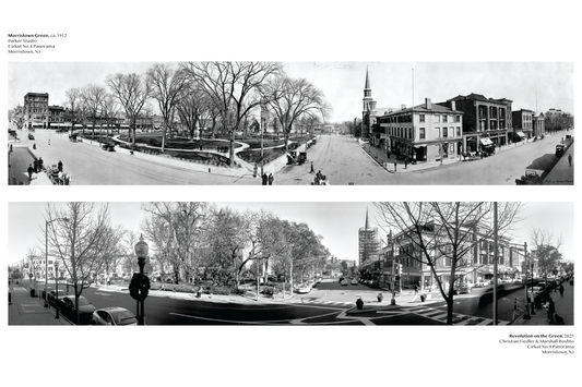 "Revolution on the Green" - Panoramic image of the Morristown NJ - ca.1910 Original with Modern Reproduction